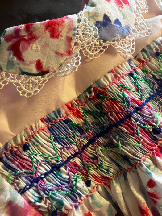 Hand Smocked Baby Dress, Lacy Floral Cotton, 3-6 Months