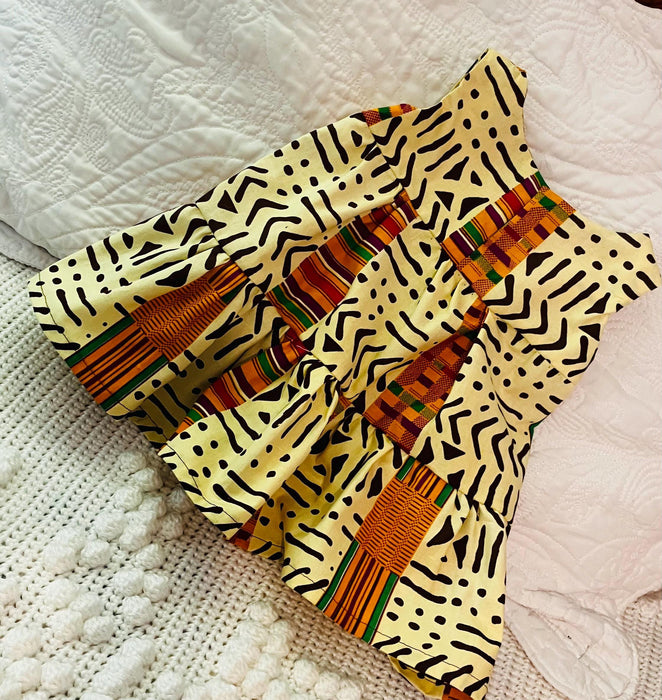 African Print Summer Dress, Yellow Multicolored Cotton, Little Princess