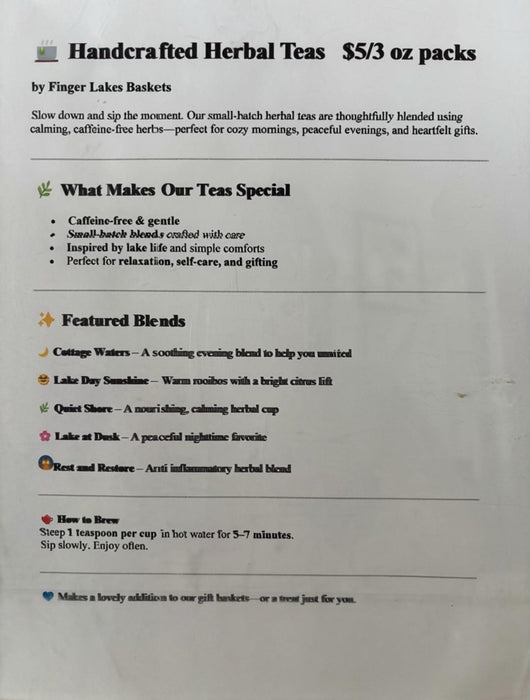 Handcrafted Caffeine-Free Herbal Tea: Finger Lakes Inspired