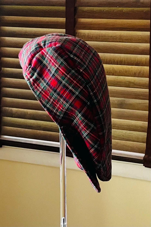Men's flat cap for spring/summer, fully lined, small-red and greens plaid head circumference-22 inches by All Things