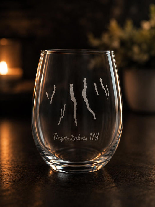 Finger Lakes etched wine glass