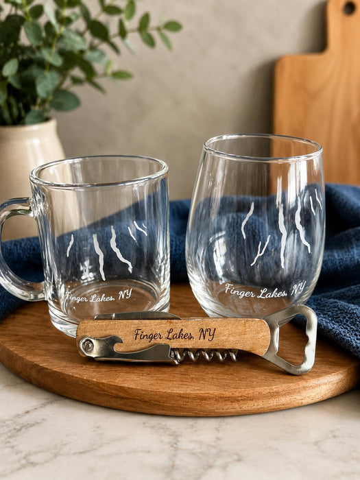 Finger Lakes etched wine glass
