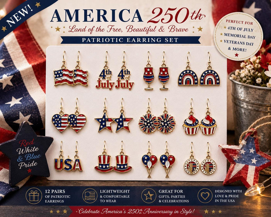 America 250 Earrings | Patriotic Red White Blue Jewelry | USA 250th Anniversary Gift | Handmade Fourth of July Earrings