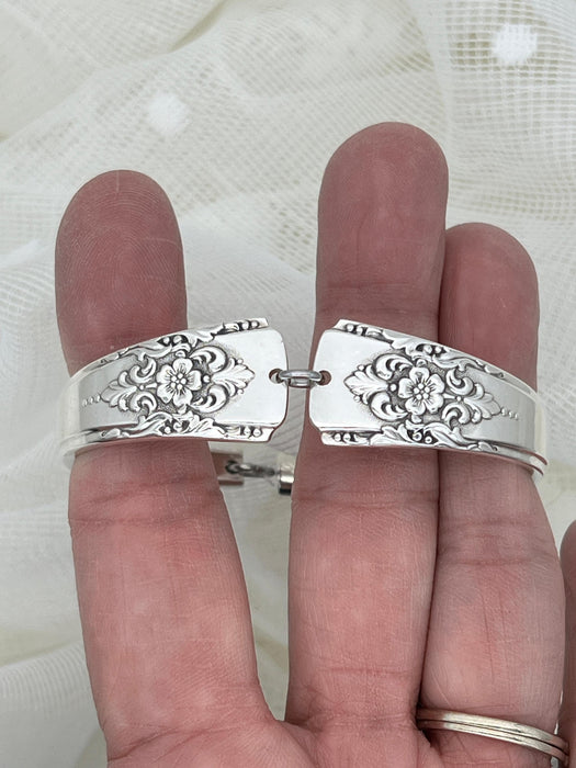 Vintage Handmade Silverware Bracelet Mountain Rose Pattern