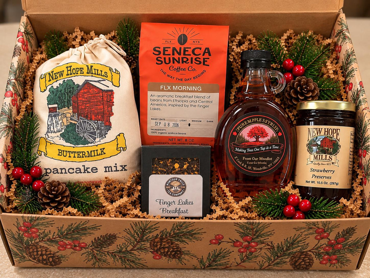 Finger Lakes Breakfast Basket: Local Maple Syrup, Jam & Coffee