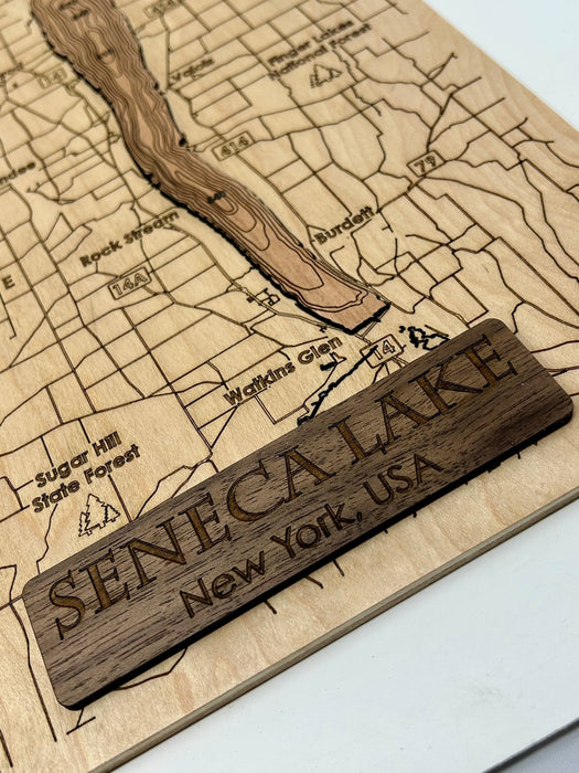 Finger Lakes Bathymetric Wood Map