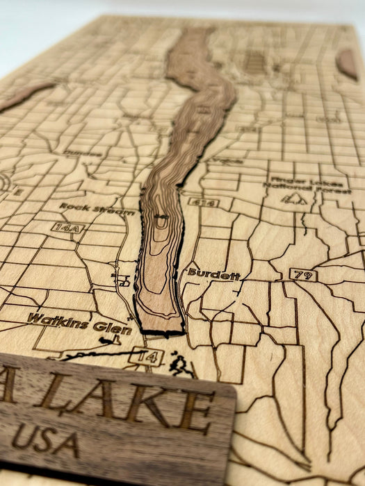 Finger Lakes Bathymetric Wood Map