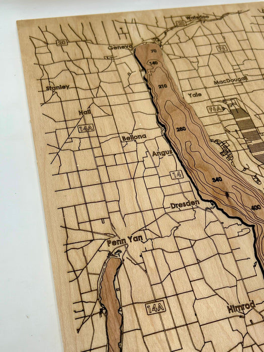 Finger Lakes Bathymetric Wood Map