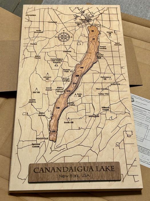 Finger Lakes Bathymetric Wood Map