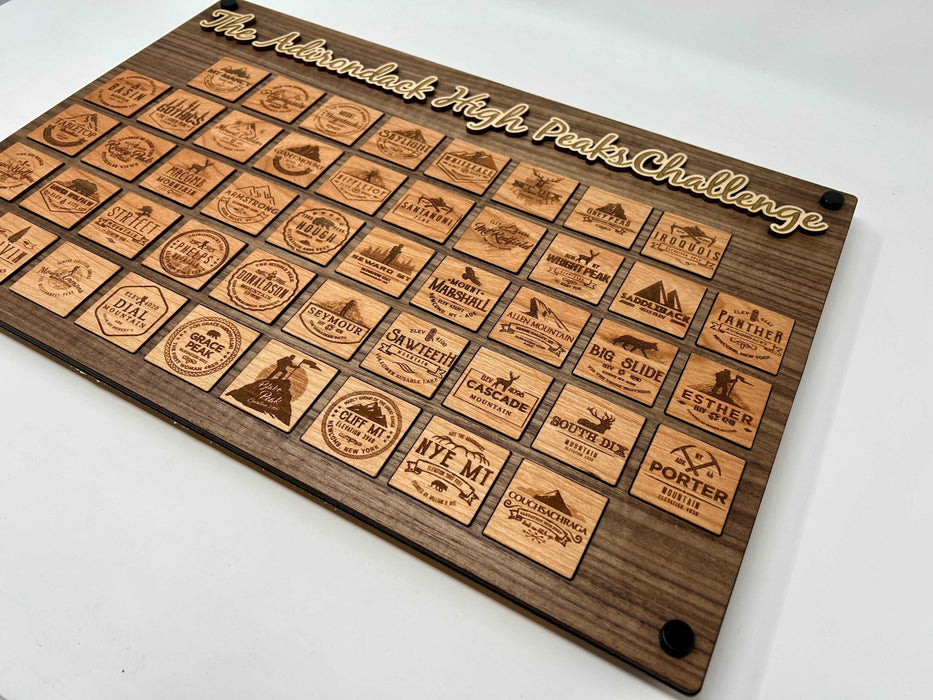 ADK 46er Collector's Edition wall-mounted in home — rustic wood decor for hikers