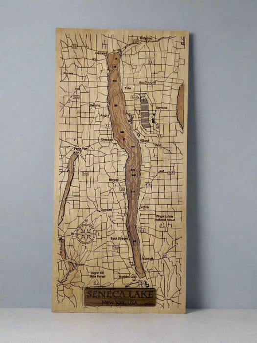 Finger Lakes Bathymetric Wood Map