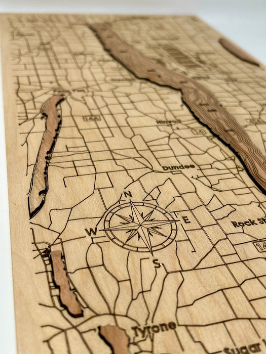 Finger Lakes Bathymetric Wood Map
