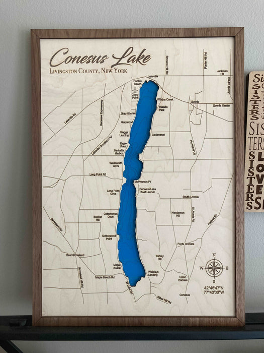 Conesus Lake | Laser Engraved Map