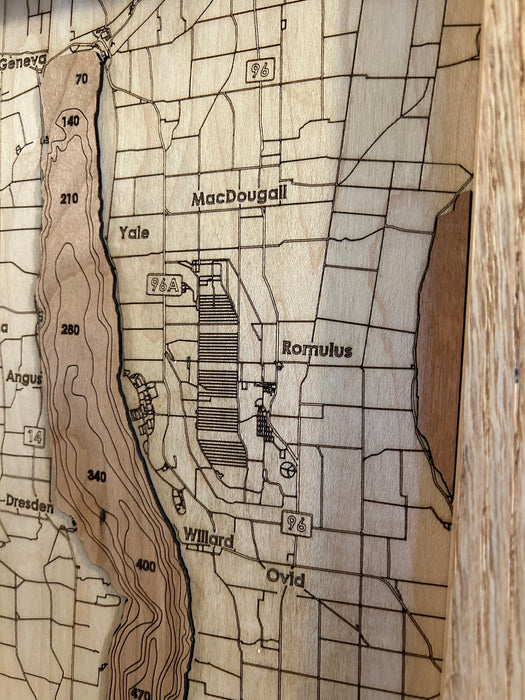 Finger Lakes Bathymetric Wood Map
