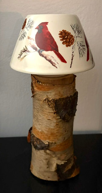 Cardinal and Paper Birch Lamp