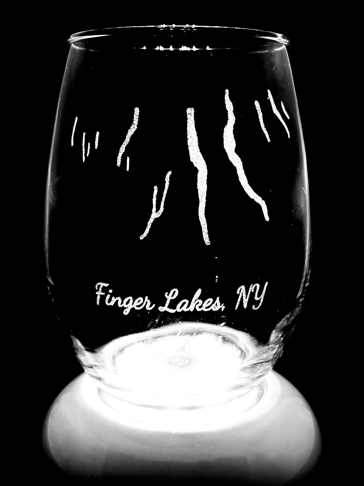 Laser Engraved Stemless Wine - handmade beer glasses by Etched in the Finger Lakes | Shop Finger Lakes NY