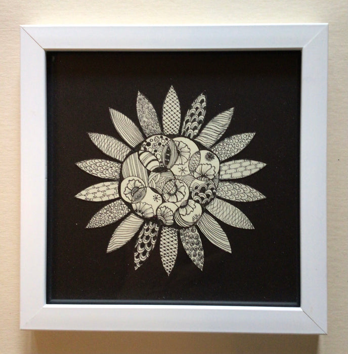 Sunflower ‘Tangled’ Mandala - black & ivory