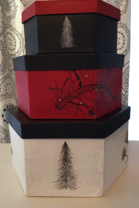 Hexagon set of 3 Christmas/Winter Boxes