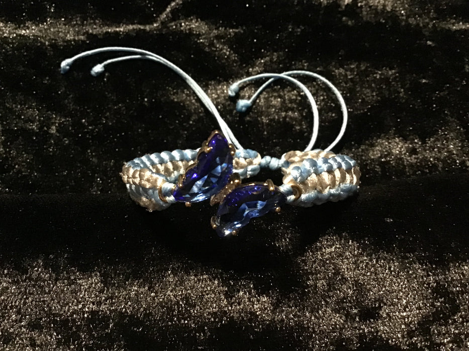 Handmade Macrame Bracelet with Crystal Butterfly Centerpiece