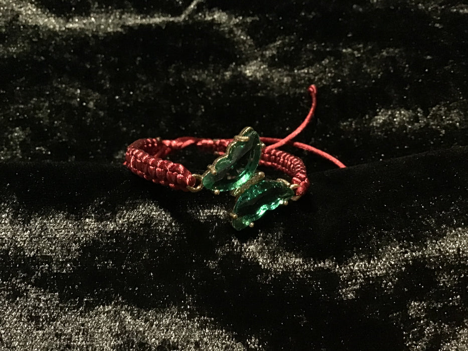 Macrame Bracelet with Crystal Butterfly Centerpiece