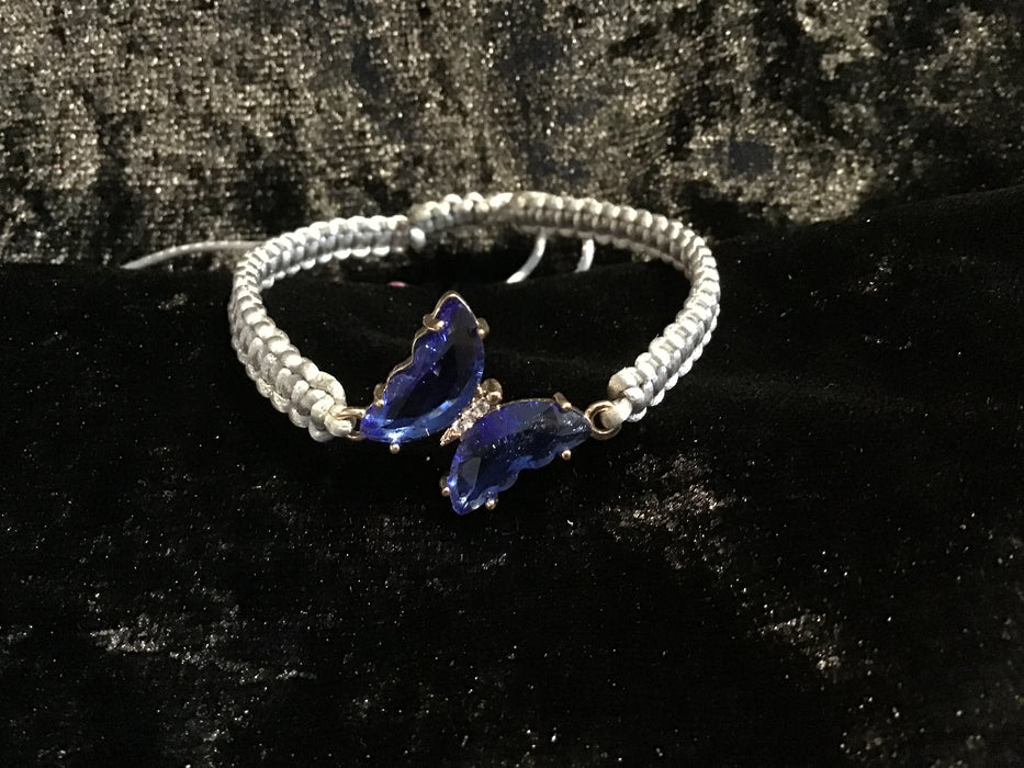 Macrame Bracelet with Crystal Butterfly Centerpiece
