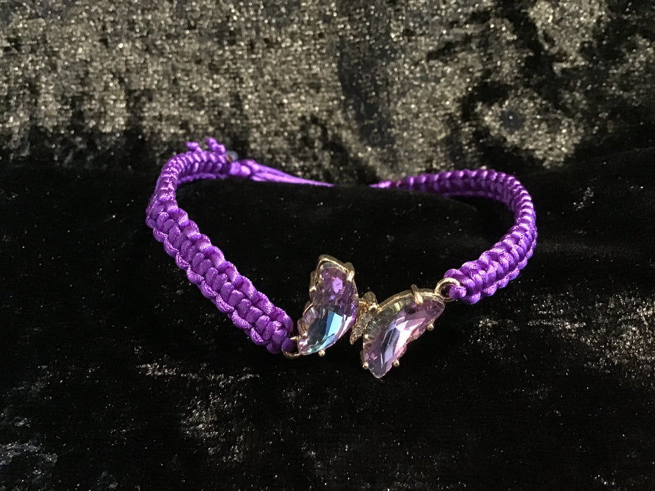 Macrame Bracelet with Crystal Butterfly Centerpiece