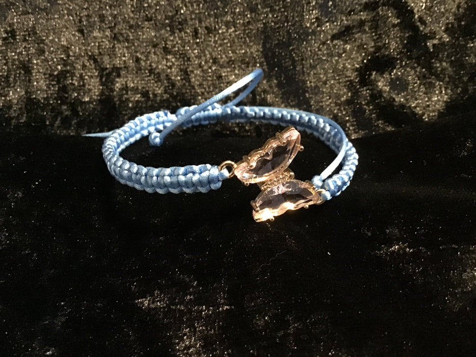 Macrame Bracelet with Crystal Butterfly Centerpiece