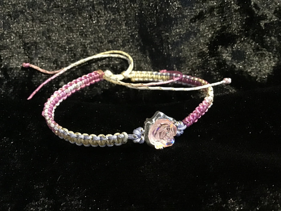 Handmade Macrame Bracelet with Rose Centerpiece