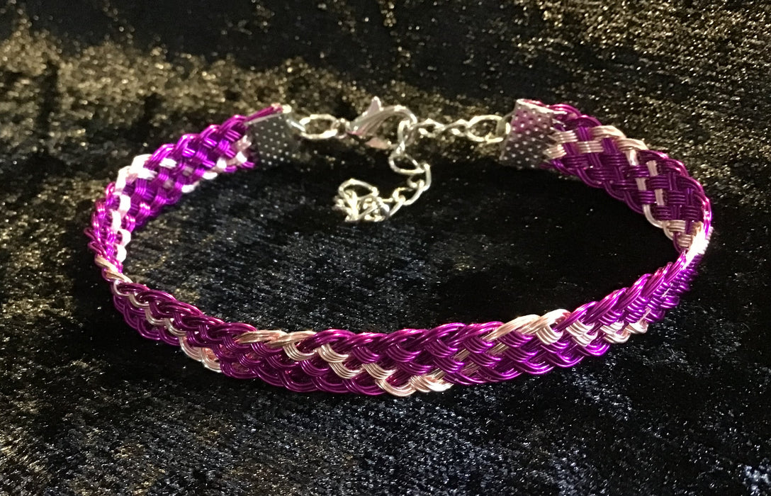 Hand woven wire Kumihimo adjustable colored bracelet.