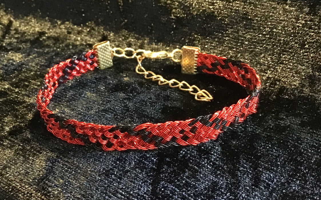 Hand woven wire Kumihimo adjustable colored bracelet.