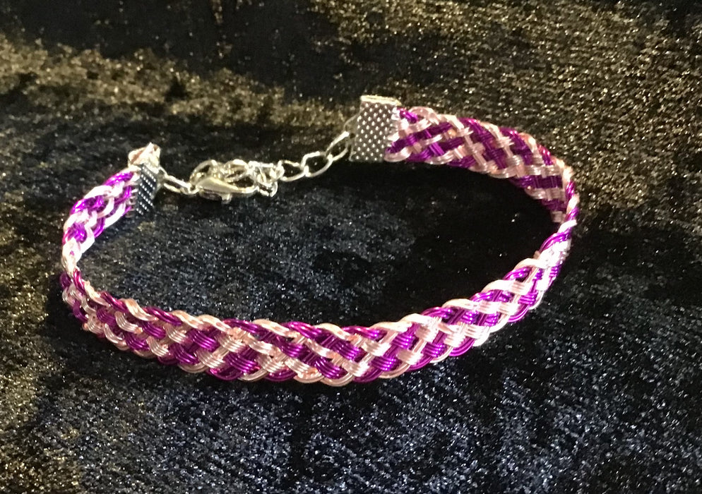 Hand woven wire Kumihimo adjustable colored bracelet.