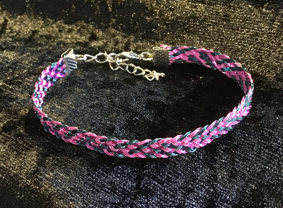 Hand woven wire Kumihimo adjustable colored bracelet.
