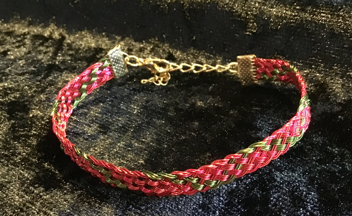Hand woven wire Kumihimo adjustable colored bracelet.