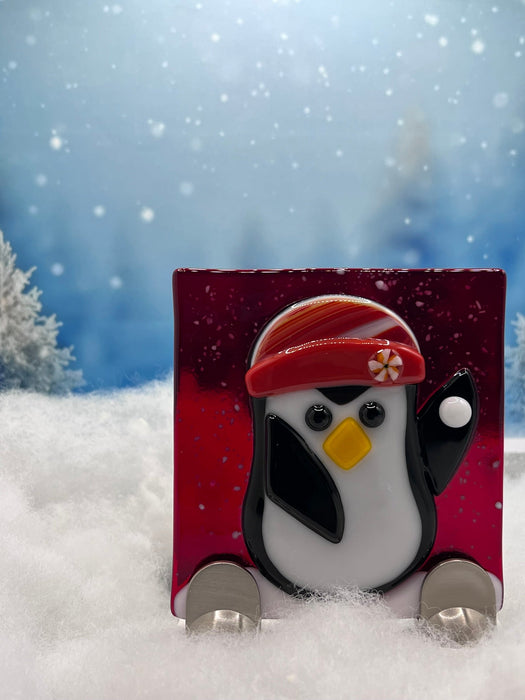 Winter Penguin Tea Light Holder - Handmade Fused Glass