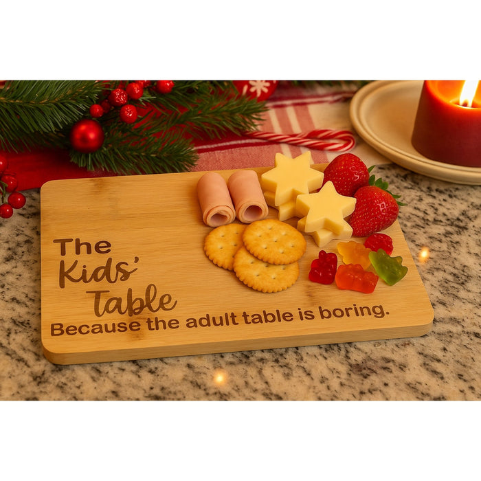 Kids’ Table Charcuterie Board – Engraved Bamboo Snack Board for Holidays & Parties