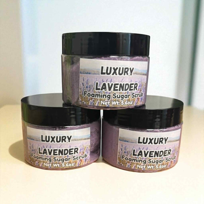 Luxury Lavender Foaming Sugar Scrub | 5.6oz Exfoliating Body Polish | Lavender, Eucalyptus, Citrus & Clary Sage