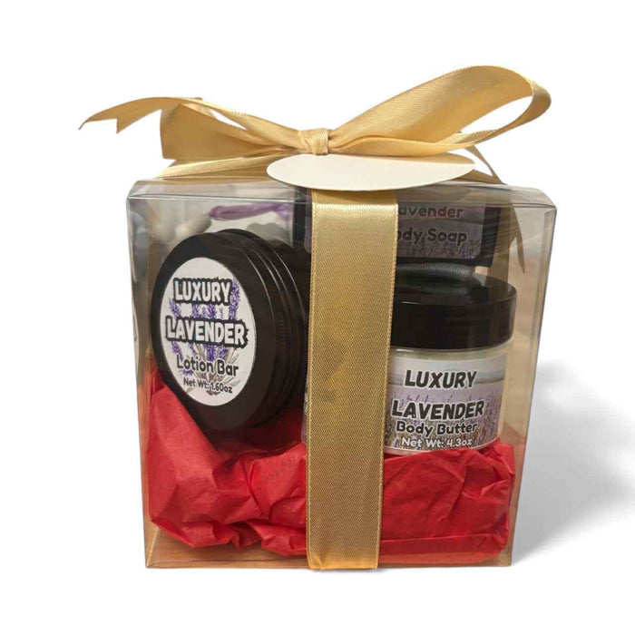 Luxury Lavender Gift Basket | Relaxation Spa Set with Soap, Body Butter, Scrub, Lotion Bar & More