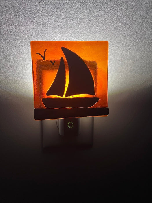 Silhouette Sailboat Fused Glass Night Light