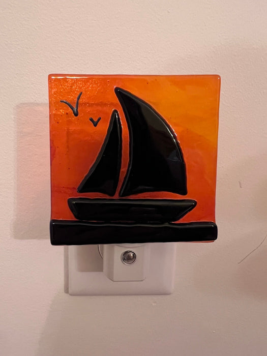 Silhouette Sailboat Fused Glass Night Light