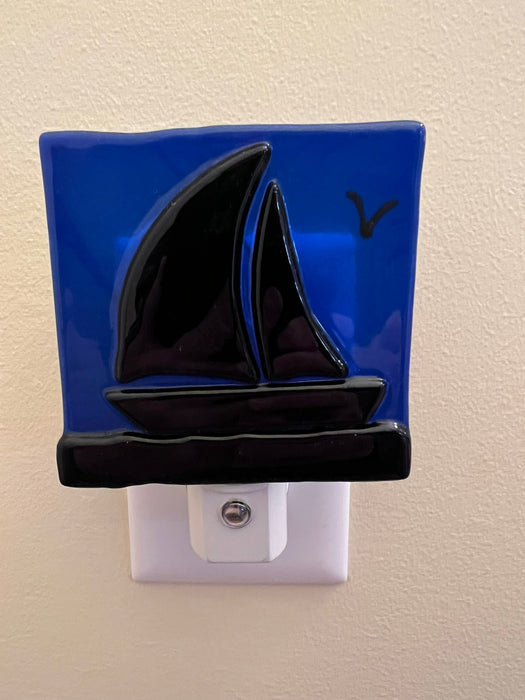 Silhouette Sailboat Fused Glass Night Light