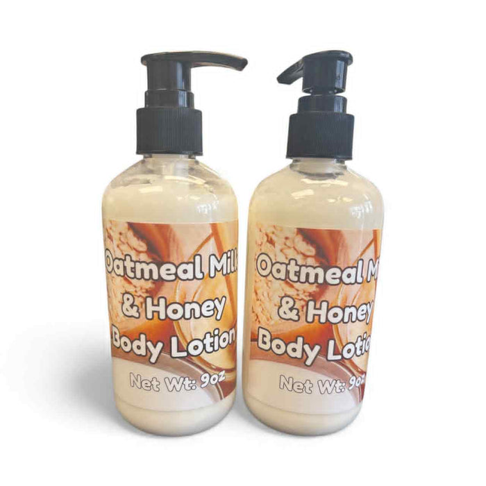 Two bottles of Oatmeal Milk & Honey Body Lotion on a white background