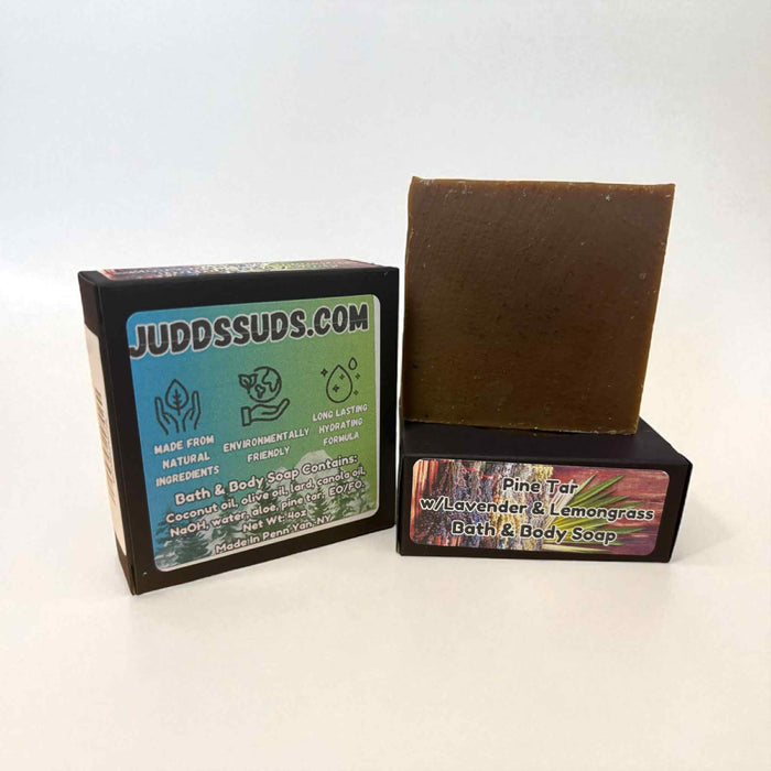 Bar of soap with packaging displaying 'Judds Suds' branding on a white background