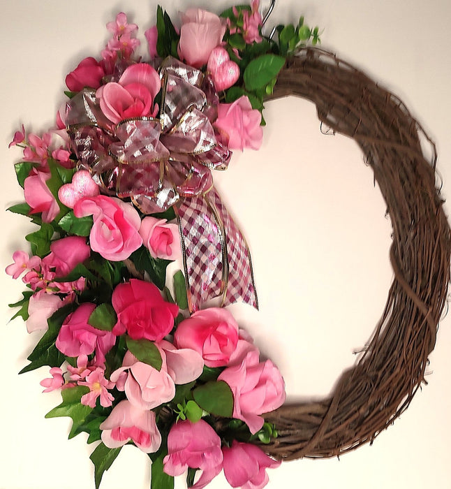 Large pink Valentine grapevine wreath
