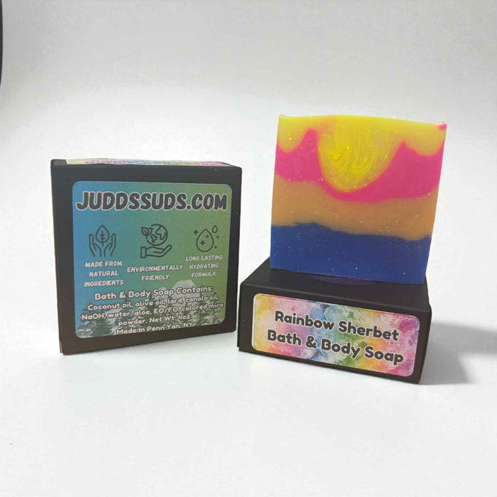 Rainbow Sherbet Bath & Body Soap | Handmade Artisanal Bar | Sweet Citrus, Raspberry & Vanilla | Fun, Fruity Cleanse