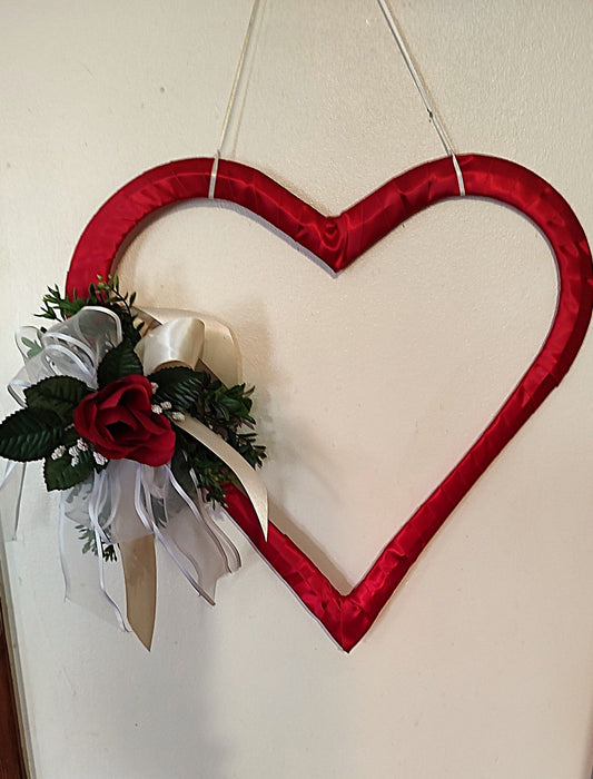 Red heart ribbon wreath