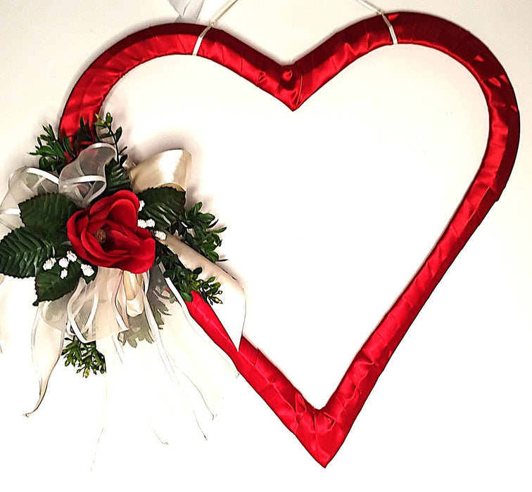 Red heart ribbon wreath