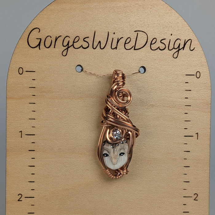 Micro Owl Pendant with White Topaz in Copper