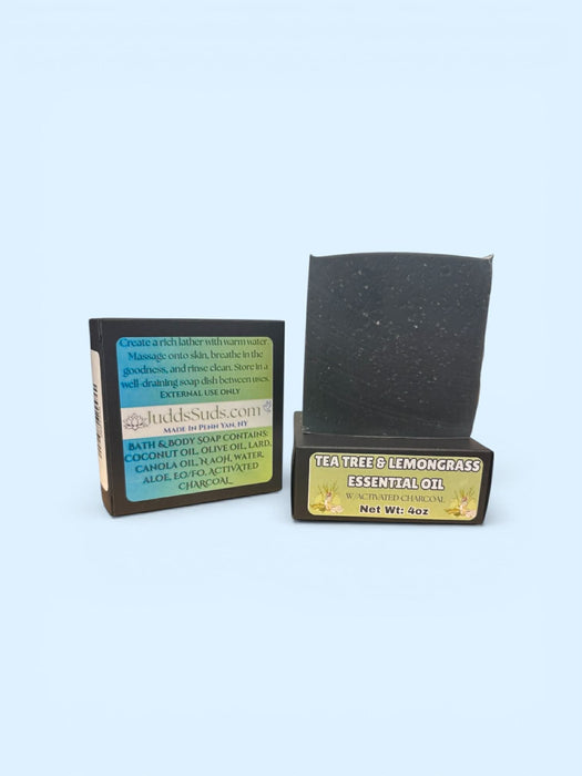 Tea Tree & Lemongrass Essential Oil Bar Soap | Activated Charcoal | Detoxifying Bath & Body Soap