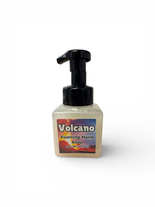 Foaming hand soap bottle labeled 'Volcano' on a white background